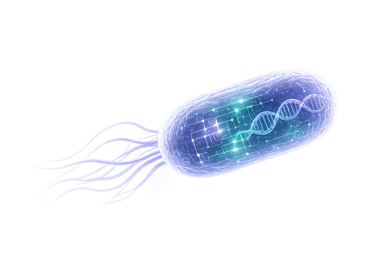 Illustration of an engineered bacterium with genetic circuitry
